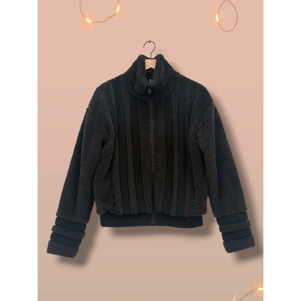 Athleta Tugga Sherpa Fleece Full Zip Bomber Jacket Black M